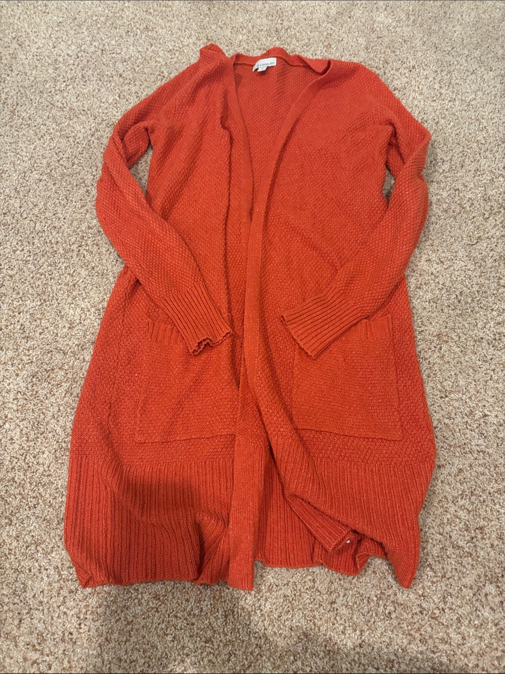 Allison Joy Open-Front Long Cardigan Sweater - Burnt Orange